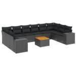 11-tlg. Garten-Sofagarnitur mit Kissen Schwarz Poly Rattan – Bild 2