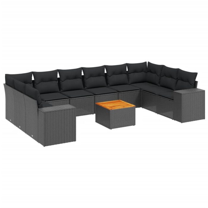 11-tlg. Garten-Sofagarnitur mit Kissen Schwarz Poly Rattan – Bild 2