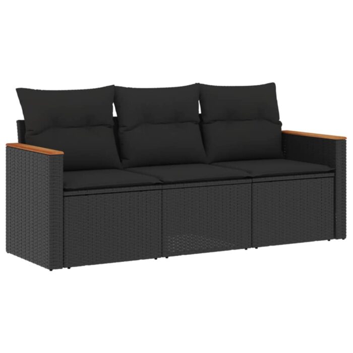 3-tlg. Garten-Sofagarnitur mit Kissen Schwarz Poly Rattan – Bild 2