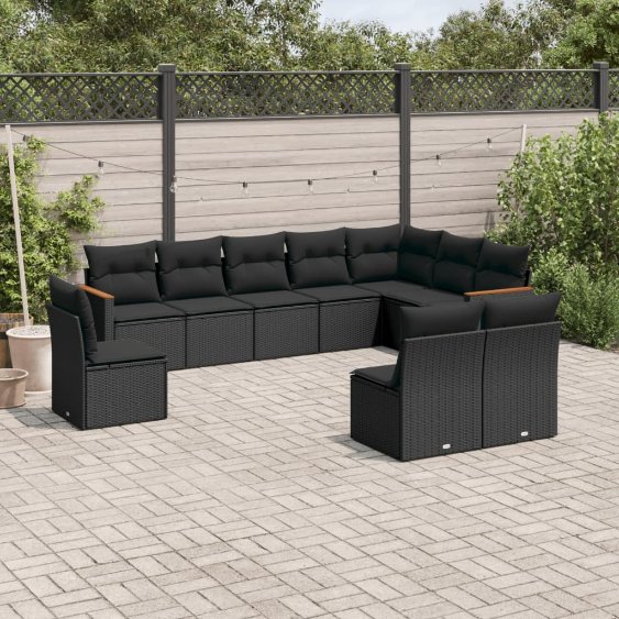 3258471_1.jpg 10-tlg. Garten-Sofagarnitur mit Kissen Schwarz Poly Rattan – Bild 1