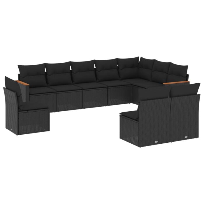10-tlg. Garten-Sofagarnitur mit Kissen Schwarz Poly Rattan – Bild 2