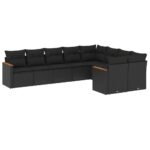 9-tlg. Garten-Sofagarnitur mit Kissen Schwarz Poly Rattan – Bild 2