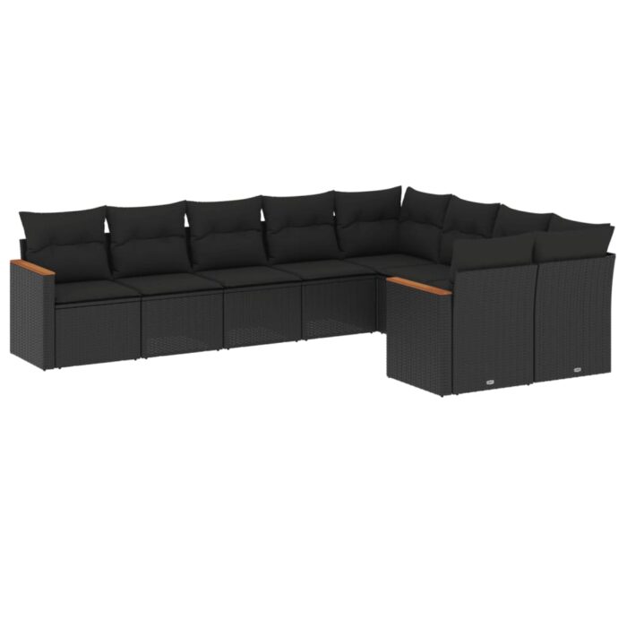 9-tlg. Garten-Sofagarnitur mit Kissen Schwarz Poly Rattan – Bild 2