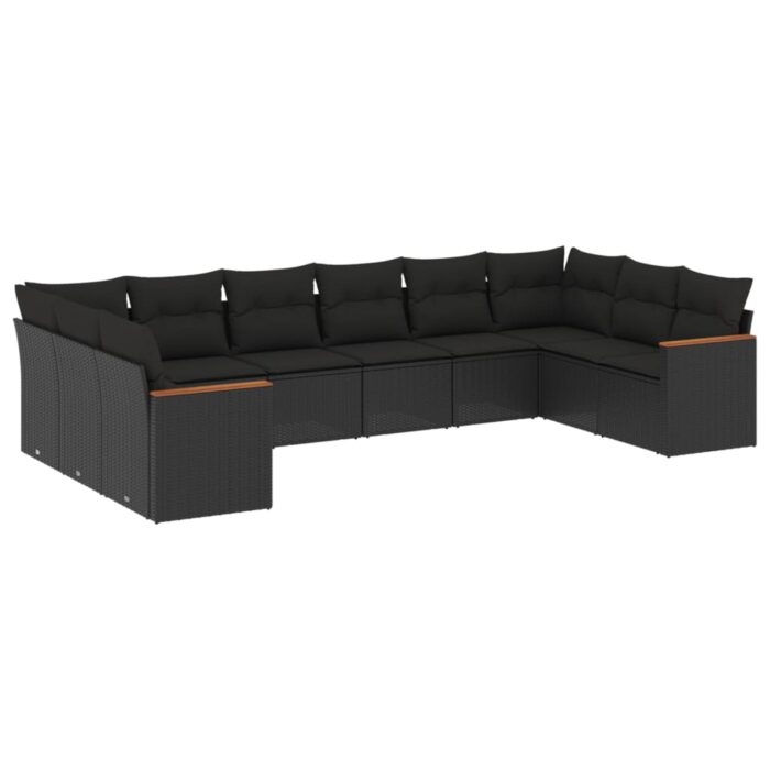10-tlg. Garten-Sofagarnitur mit Kissen Schwarz Poly Rattan – Bild 2