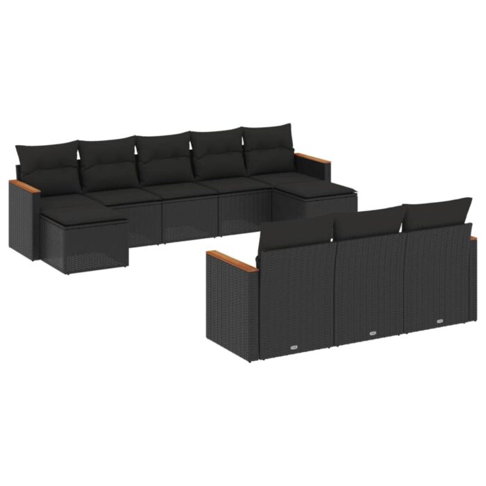 10-tlg. Garten-Sofagarnitur mit Kissen Schwarz Poly Rattan – Bild 2