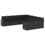11-tlg. Garten-Sofagarnitur mit Kissen Schwarz Poly Rattan – Bild 2