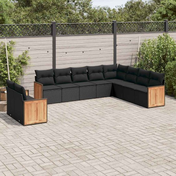 3260193_1.jpg 10-tlg. Garten-Sofagarnitur mit Kissen Schwarz Poly Rattan – Bild 1