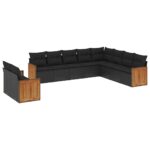 10-tlg. Garten-Sofagarnitur mit Kissen Schwarz Poly Rattan – Bild 2