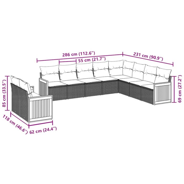 10-tlg. Garten-Sofagarnitur mit Kissen Schwarz Poly Rattan – Bild 3