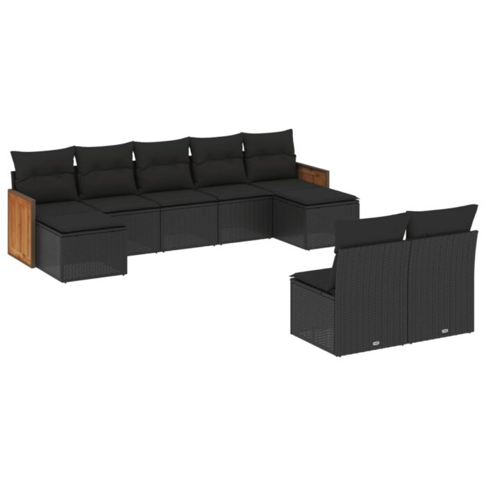 9-tlg. Garten-Sofagarnitur mit Kissen Schwarz Poly Rattan – Bild 2