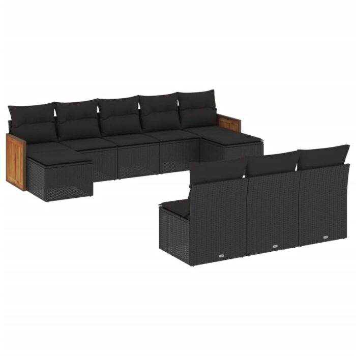 10-tlg. Garten-Sofagarnitur mit Kissen Schwarz Poly Rattan – Bild 2