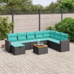 9-tlg. Garten-Sofagarnitur mit Kissen Grau Poly Rattan