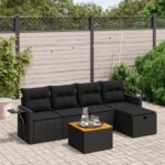 6-tlg. Garten-Sofagarnitur mit Kissen Schwarz Poly Rattan