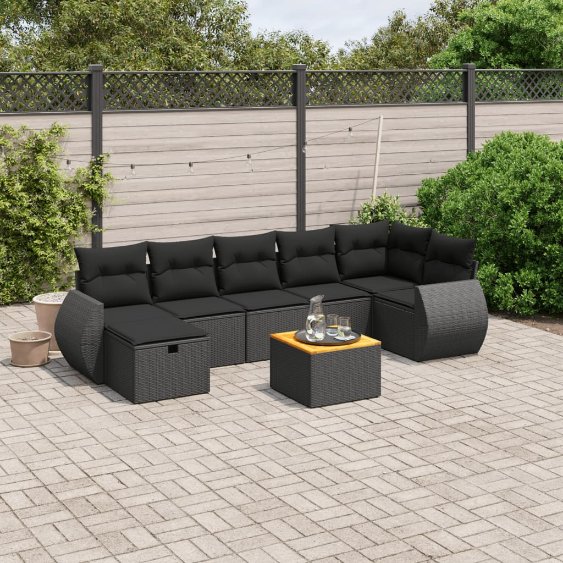 3265066_1.jpg 8-tlg. Garten-Sofagarnitur mit Kissen Schwarz Poly Rattan – Bild 1