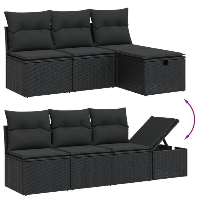 8-tlg. Garten-Sofagarnitur mit Kissen Schwarz Poly Rattan – Bild 3