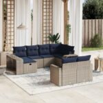 10-tlg. Garten-Sofagarnitur mit Kissen Grau Poly Rattan