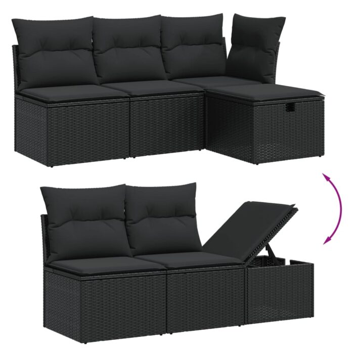 11-tlg. Garten-Sofagarnitur mit Kissen Schwarz Poly Rattan – Bild 3