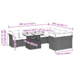 10-teiliges Gartensofa-Set mit Kissen, schwarzes Polyrattan – Bild 9