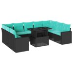 10-teiliges Gartensofa-Set mit Kissen, schwarzes Polyrattan – Bild 2