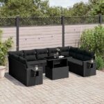 10-tlg. Garten-Sofagarnitur mit Kissen Schwarz Poly Rattan