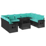 10-teiliges Gartensofa-Set mit Kissen, schwarzes Polyrattan – Bild 2