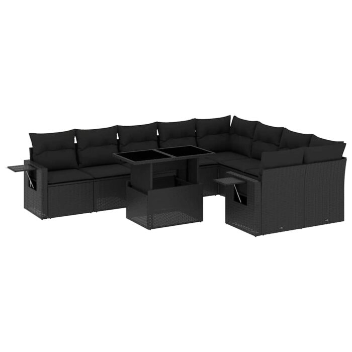 10-tlg. Garten-Sofagarnitur mit Kissen Schwarz Poly Rattan – Bild 2