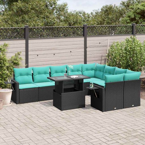 3268127_1.jpg 10-teiliges Gartensofa-Set mit Kissen, schwarzes Polyrattan – Bild 1