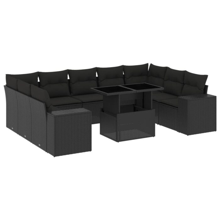 10-tlg. Garten-Sofagarnitur mit Kissen Schwarz Poly Rattan – Bild 2