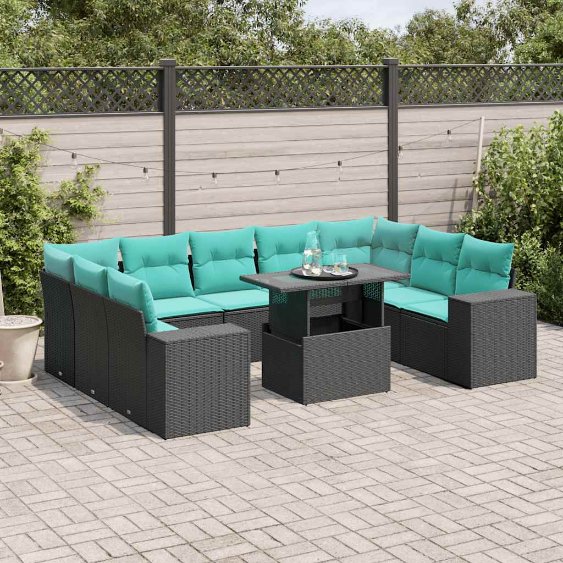 3269367_1.jpg 10-teiliges Gartensofa-Set mit Kissen, schwarzes Polyrattan – Bild 1