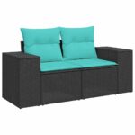 10-teiliges Gartensofa-Set mit Kissen, schwarzes Polyrattan – Bild 4
