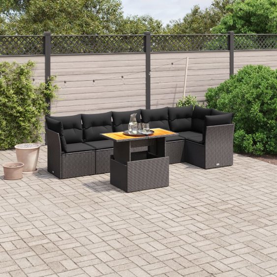 3270838_1.jpg 7-tlg. Garten-Sofagarnitur mit Kissen Schwarz Poly Rattan – Bild 1