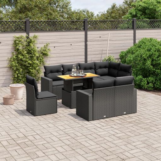 3271405_1.jpg 9-tlg. Garten-Sofagarnitur mit Kissen Schwarz Poly Rattan – Bild 1