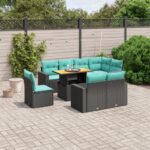 9-tlg. Garten-Sofagarnitur mit Kissen Grau Poly Rattan