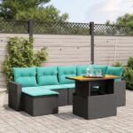 7-tlg. Garten-Sofagarnitur mit Kissen Grau Poly Rattan