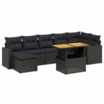 8-tlg. Garten-Sofagarnitur mit Kissen Schwarz Poly Rattan – Bild 2