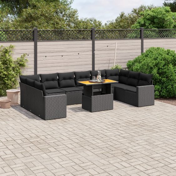 3271482_1.jpg 11-tlg. Garten-Sofagarnitur mit Kissen Schwarz Poly Rattan – Bild 1