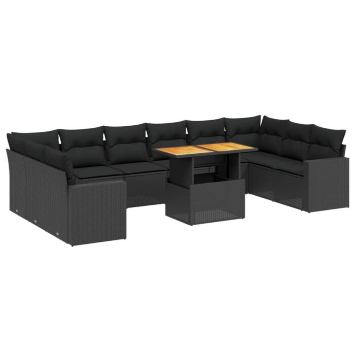 11-tlg. Garten-Sofagarnitur mit Kissen Schwarz Poly Rattan – Bild 2
