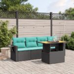 5-tlg. Garten-Sofagarnitur mit Kissen Schwarz Poly Rattan