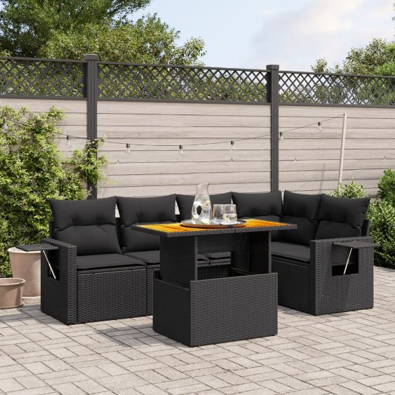 3271741_1.jpg 6-tlg. Garten-Sofagarnitur mit Kissen Schwarz Poly Rattan – Bild 1