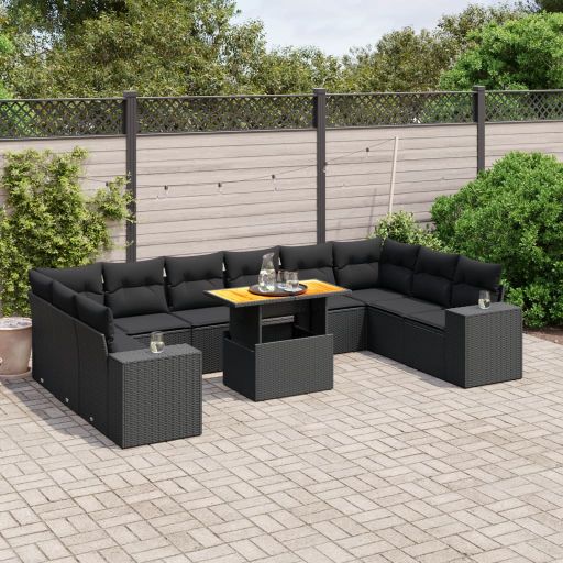 3272805_1.jpg 11-tlg. Garten-Sofagarnitur mit Kissen Schwarz Poly Rattan – Bild 1