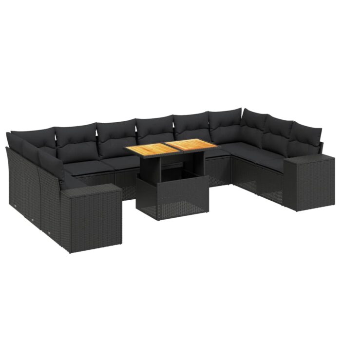 11-tlg. Garten-Sofagarnitur mit Kissen Schwarz Poly Rattan – Bild 2