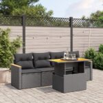 5-tlg. Garten-Sofagarnitur mit Kissen Schwarz Poly Rattan