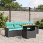 5-tlg. Garten-Sofagarnitur mit Kissen Schwarz Poly Rattan