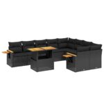 10-tlg. Garten-Sofagarnitur mit Kissen Schwarz Poly Rattan – Bild 2