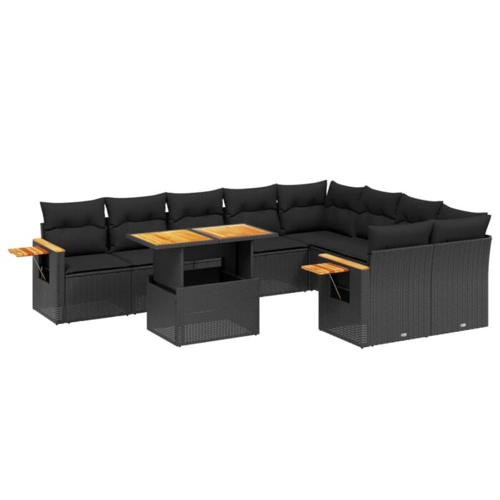 10-tlg. Garten-Sofagarnitur mit Kissen Schwarz Poly Rattan – Bild 2