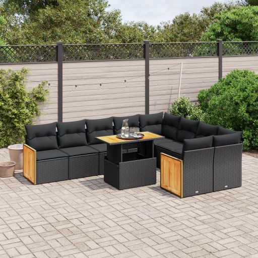 3274114_1.jpg 10-tlg. Garten-Sofagarnitur mit Kissen Schwarz Poly Rattan – Bild 1