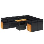 10-tlg. Garten-Sofagarnitur mit Kissen Schwarz Poly Rattan – Bild 2