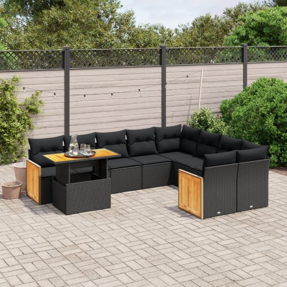 3274121_1.jpg 10-tlg. Garten-Sofagarnitur mit Kissen Schwarz Poly Rattan – Bild 1