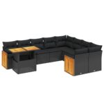 10-tlg. Garten-Sofagarnitur mit Kissen Schwarz Poly Rattan – Bild 2