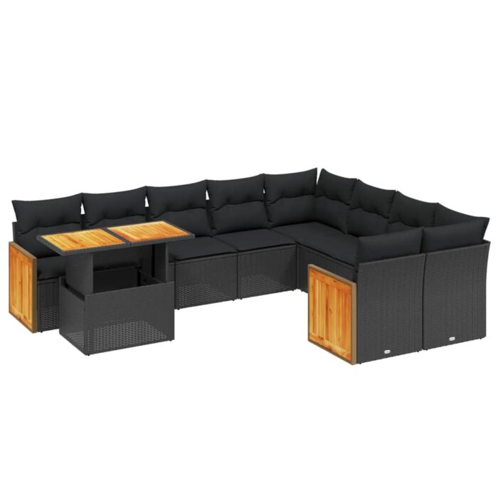 10-tlg. Garten-Sofagarnitur mit Kissen Schwarz Poly Rattan – Bild 2